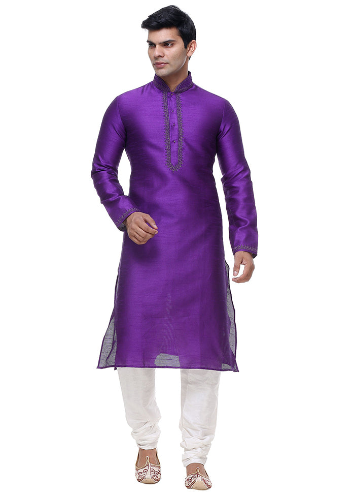 2 Pc Purple Silk Kurta Churidar Set VDSF100425 - Indian Silk House Agencies