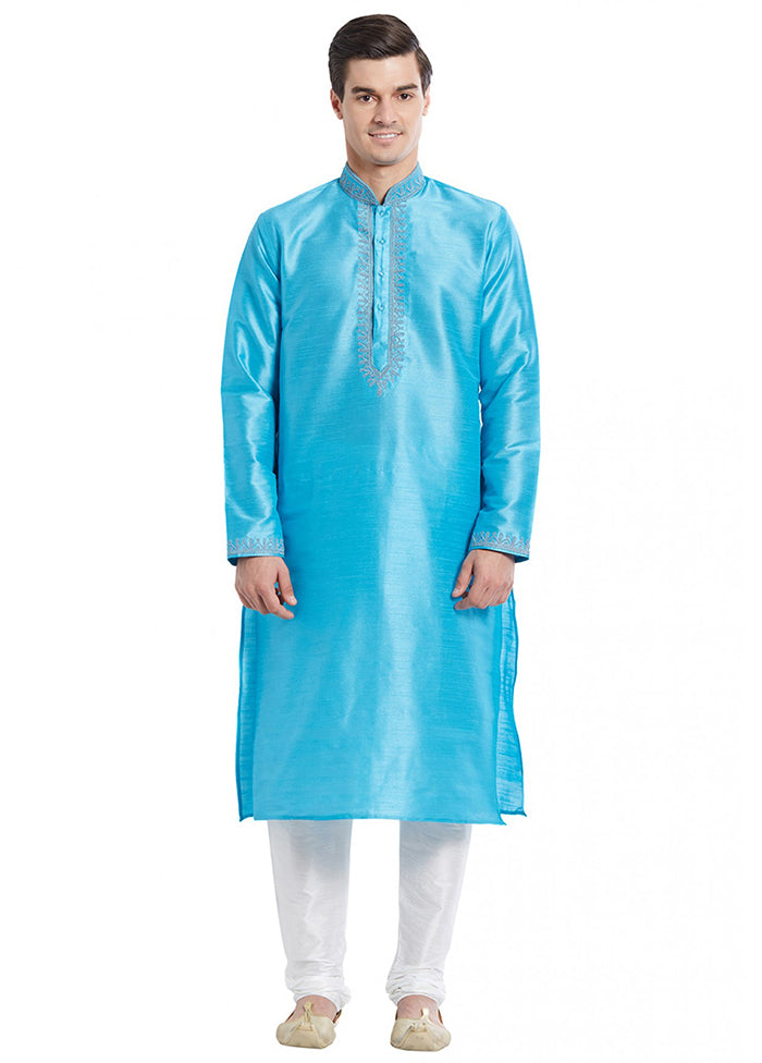 2 Pc Blue Silk Kurta Churidar Set VDSF100347 - Indian Silk House Agencies