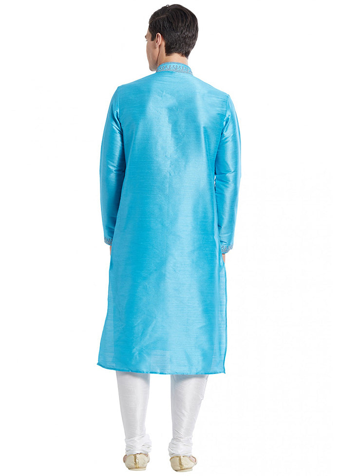 2 Pc Blue Silk Kurta Churidar Set VDSF100347 - Indian Silk House Agencies