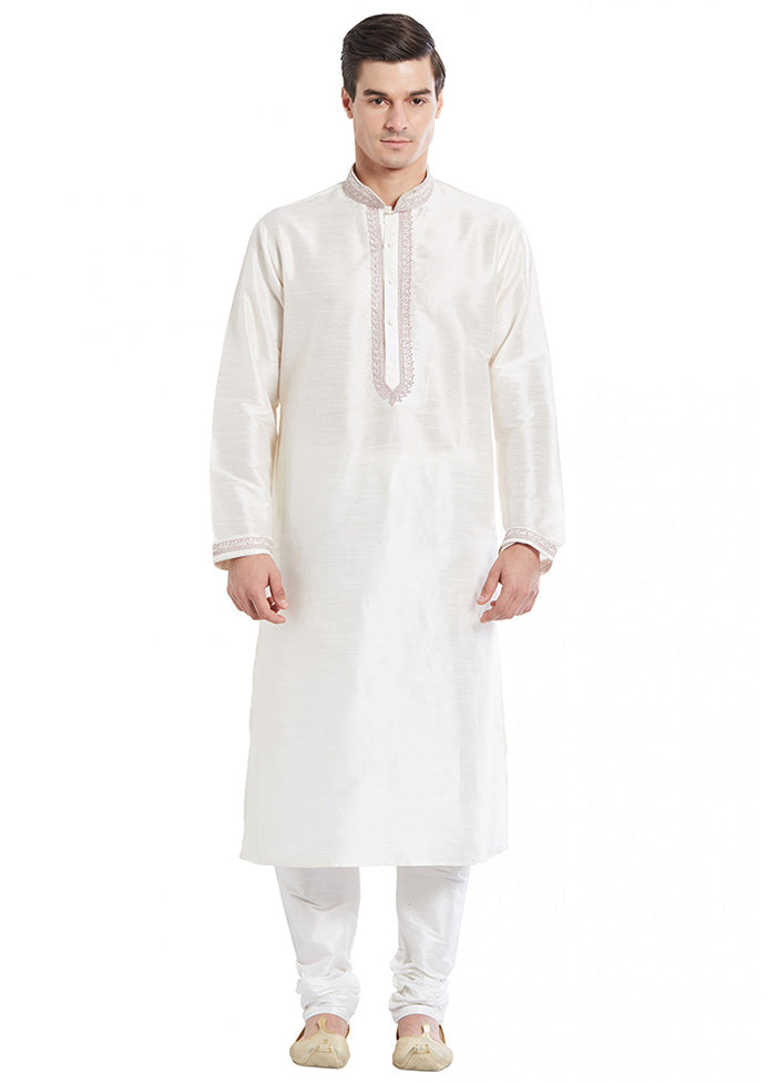 2 Pc White Silk Kurta Churidar Set VDSF100348 - Indian Silk House Agencies