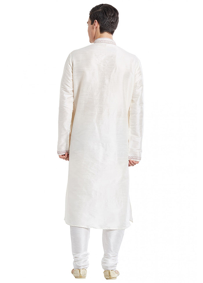 2 Pc White Silk Kurta Churidar Set VDSF100348 - Indian Silk House Agencies