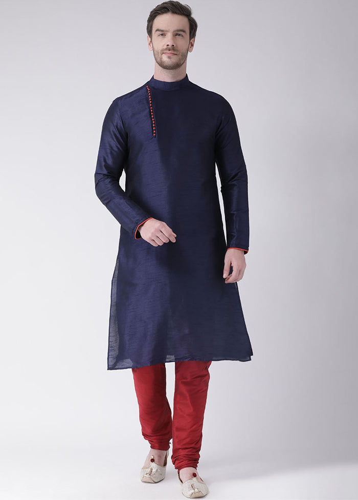 2 Pc Navy Blue Silk Kurta Churidar Set VDSF100354 - Indian Silk House Agencies