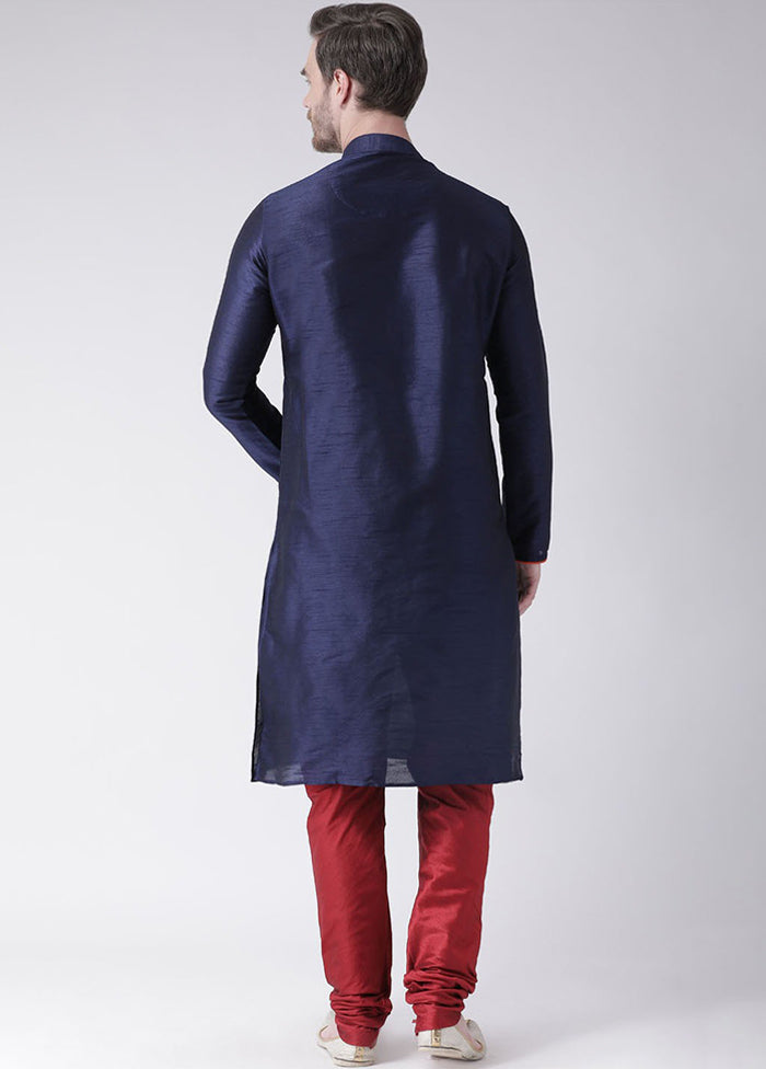 2 Pc Navy Blue Silk Kurta Churidar Set VDSF100354 - Indian Silk House Agencies