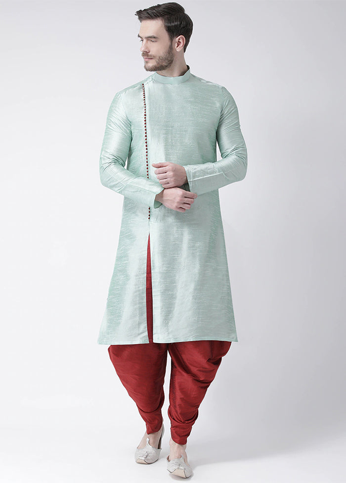 2 Pc Sea Green Silk Kurta Peshawari Set VDSF100367 - Indian Silk House Agencies