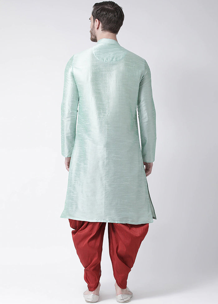 2 Pc Sea Green Silk Kurta Peshawari Set VDSF100367 - Indian Silk House Agencies