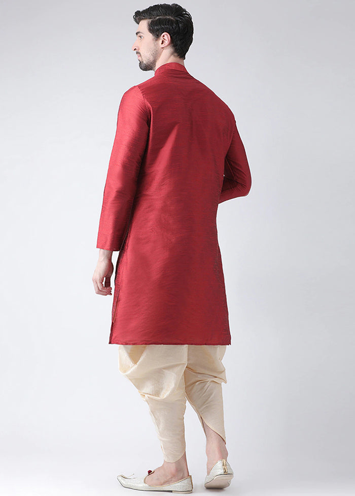 2 Pc Maroon Silk Kurta Peshawari Set VDSF100373 - Indian Silk House Agencies