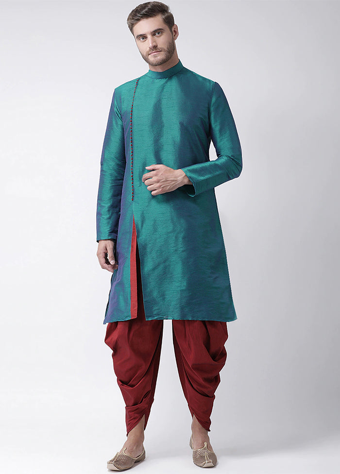 2 Pc Sea Green Silk Kurta Peshawari Set VDSF100374 - Indian Silk House Agencies