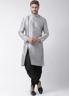 2 Pc Grey Silk Kurta Peshawari Set VDSF100376 - Indian Silk House Agencies