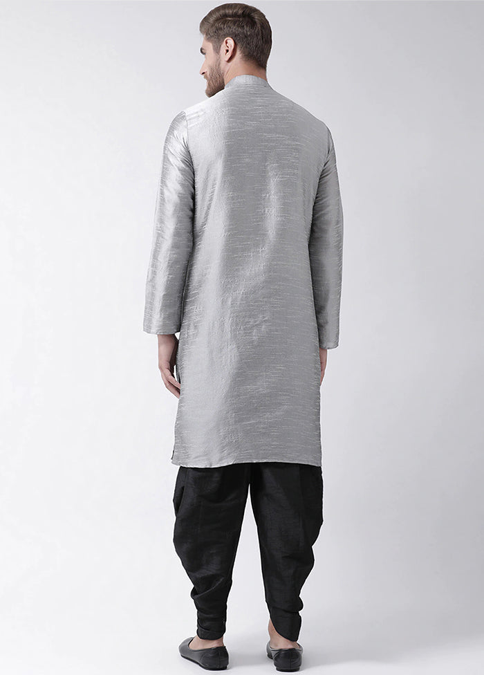 2 Pc Grey Silk Kurta Peshawari Set VDSF100376