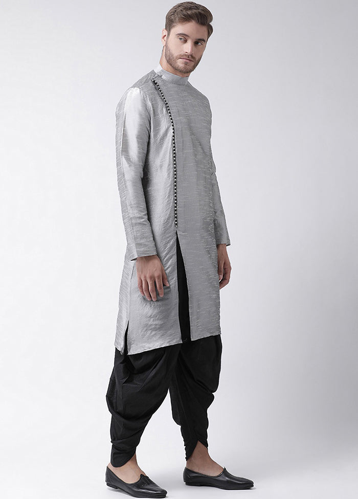2 Pc Grey Silk Kurta Peshawari Set VDSF100376