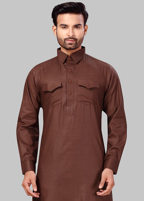 2 Pc Brown Cotton And Polyster Kurta Salwar Set VDSF100383 - Indian Silk House Agencies