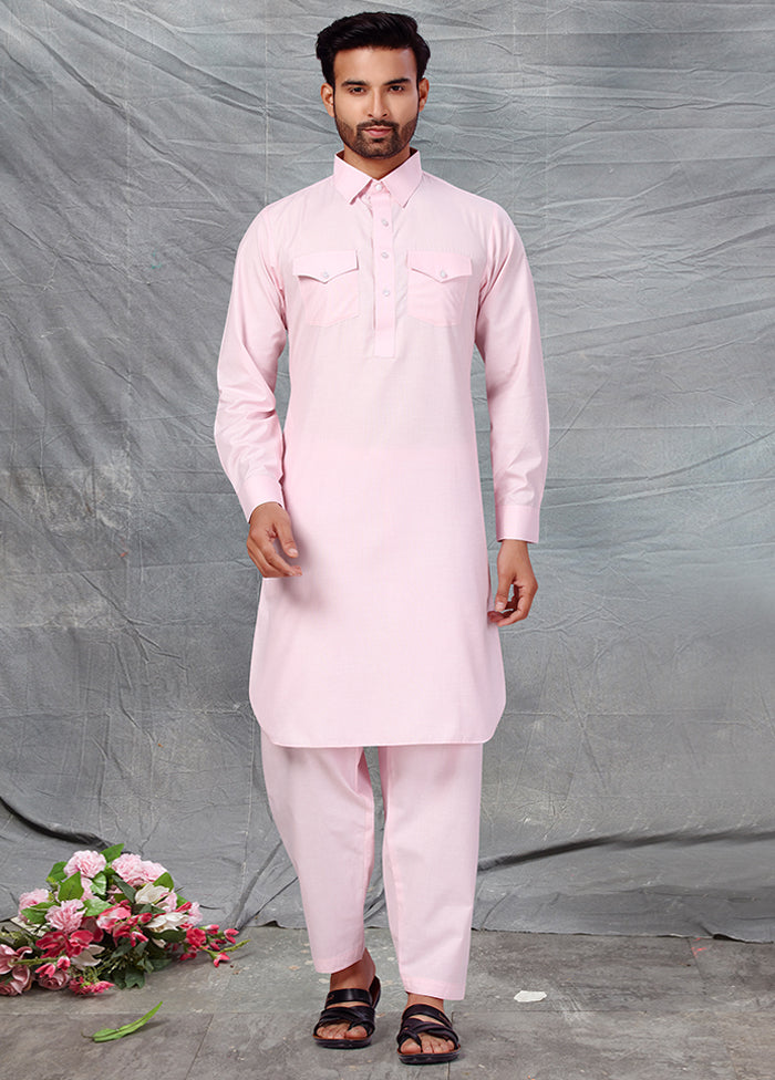 2 Pc Baby Pink Cotton And Polyster Kurta Salwar Set VDSF100384 - Indian Silk House Agencies