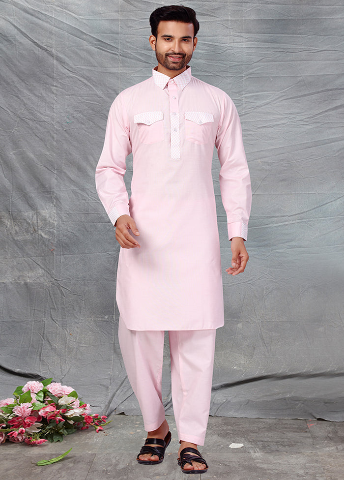 2 Pc Baby Pink Cotton And Polyster Kurta Salwar Set VDSF100385 - Indian Silk House Agencies