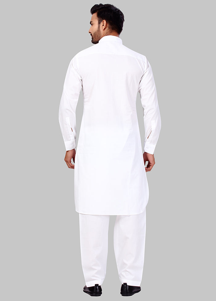 2 Pc White Cotton And Polyster Kurta Salwar Set VDSF100387 - Indian Silk House Agencies