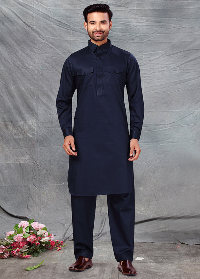 2 Pc Navy Blue Cotton And Polyster Kurta Salwar Set VDSF100389 - Indian Silk House Agencies