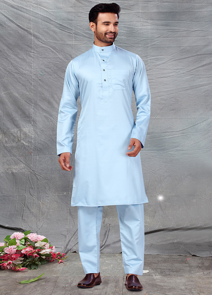 2 Pc Sky Blue Cotton And Polyster Kurta Salwar Set VDSF100393 - Indian Silk House Agencies