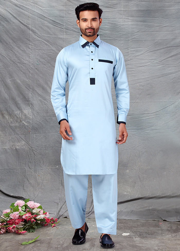 2 Pc Sky Blue Cotton And Polyster Kurta Salwar Set VDSF100394 - Indian Silk House Agencies