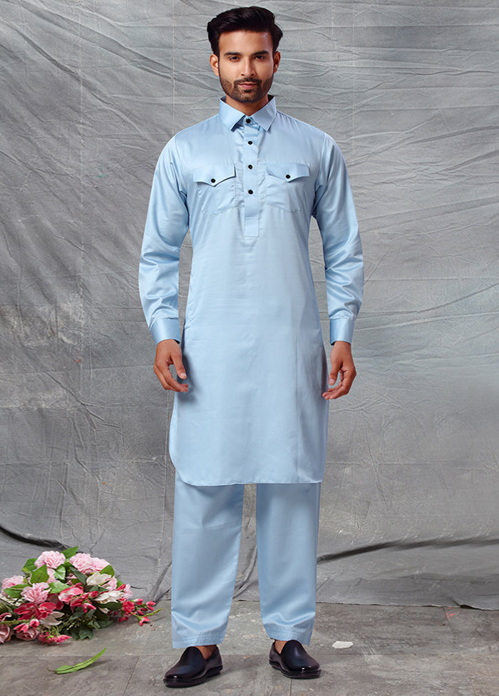 2 Pc Sky Blue Cotton And Polyster Kurta Salwar Set VDSF100395 - Indian Silk House Agencies