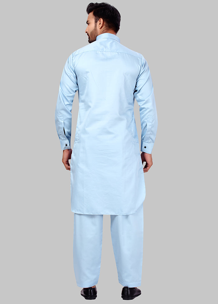 2 Pc Sky Blue Cotton And Polyster Kurta Salwar Set VDSF100395 - Indian Silk House Agencies