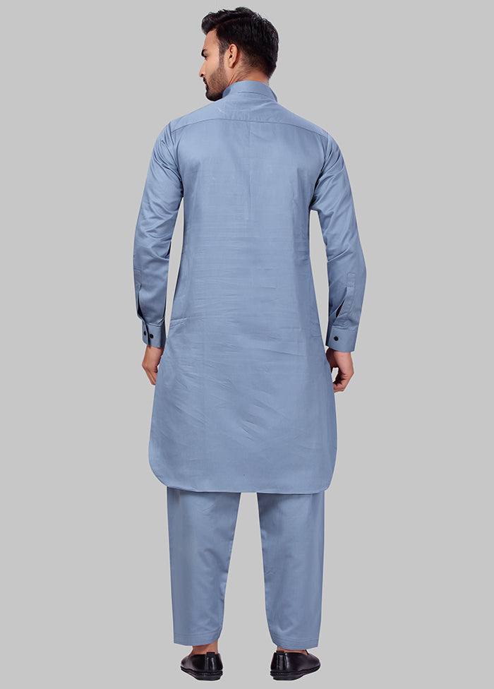 2 Pc Blue Cotton And Polyster Kurta Salwar Set VDSF100396 - Indian Silk House Agencies