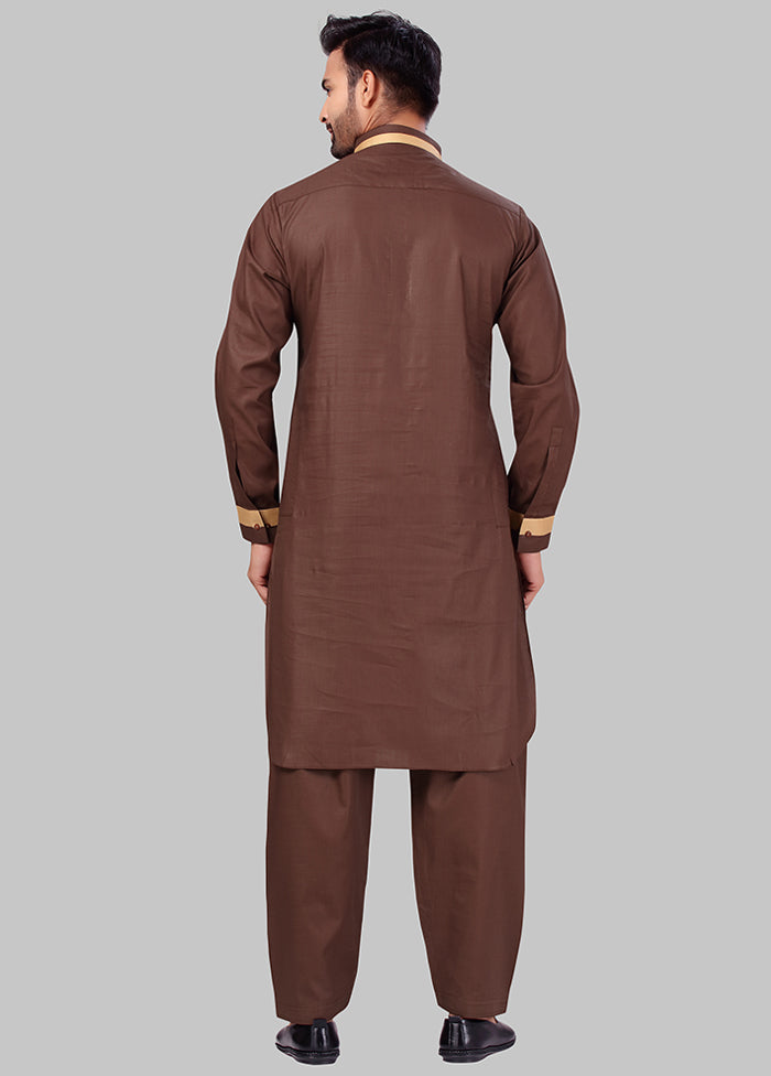 2 Pc Brown Cotton And Polyster Kurta Salwar Set VDSF100399 - Indian Silk House Agencies