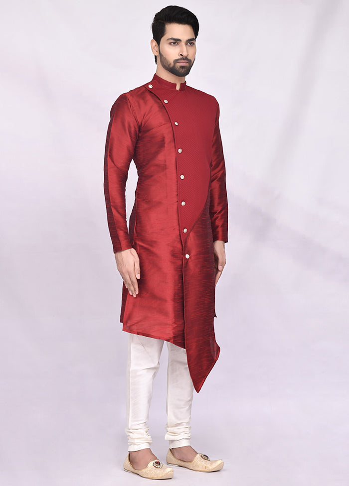 2 Pc Maroon Dupion Silk Kurta Churidar Set VDSF100296 - Indian Silk House Agencies