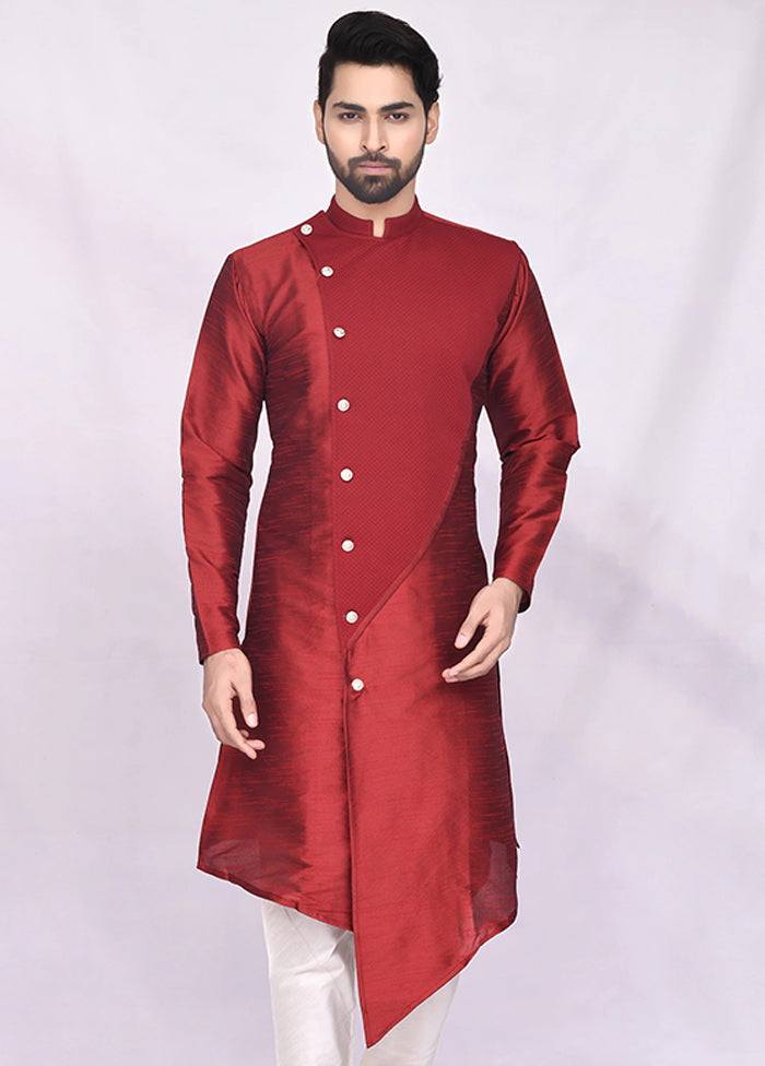 2 Pc Maroon Dupion Silk Kurta Churidar Set VDSF100296 - Indian Silk House Agencies