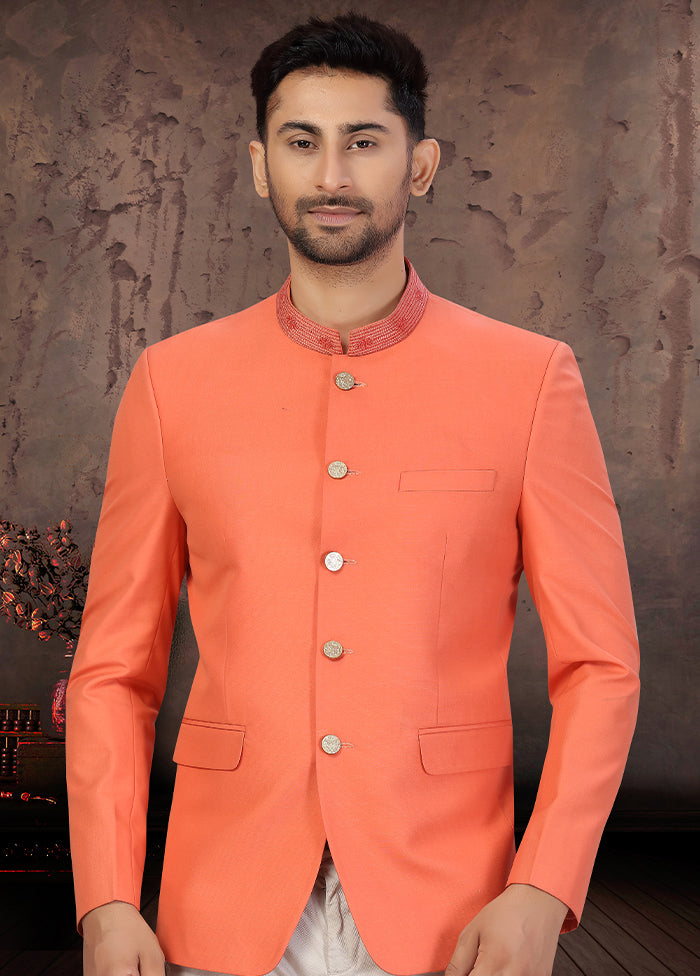 Dark Peach Dupion Silk Coat VDSF100257 - Indian Silk House Agencies