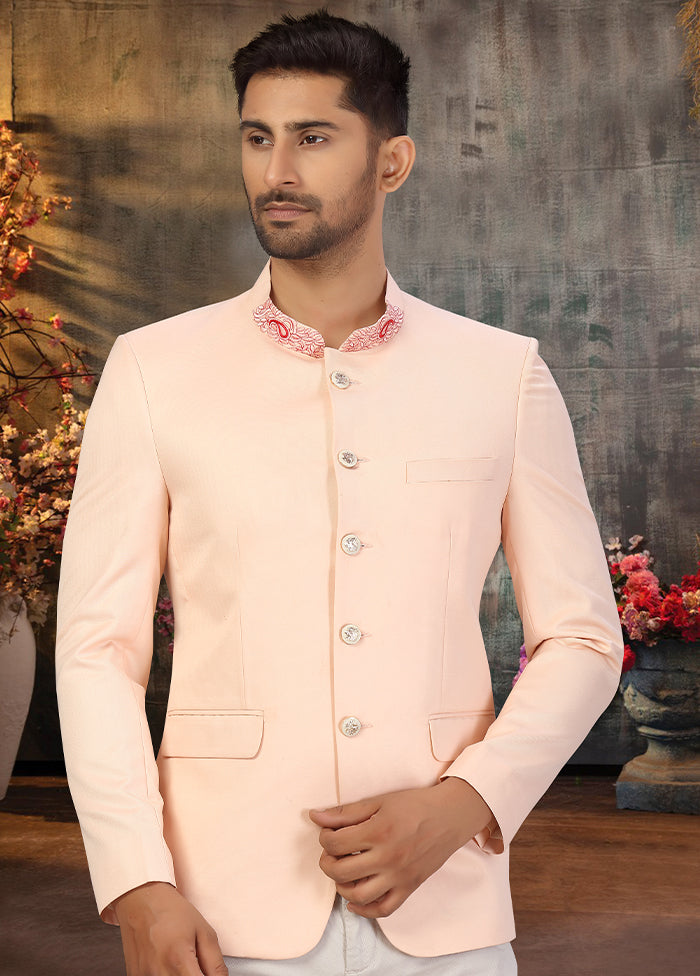 Light Peach Dupion Silk Coat VDSF100258 - Indian Silk House Agencies