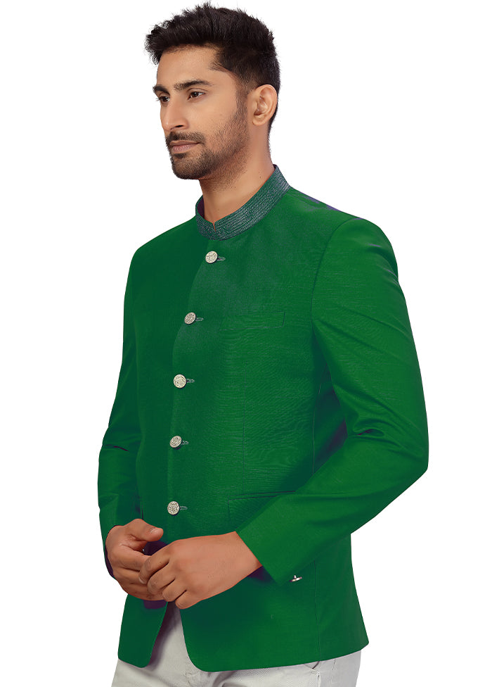 Green Dupion Silk Coat VDSF100259