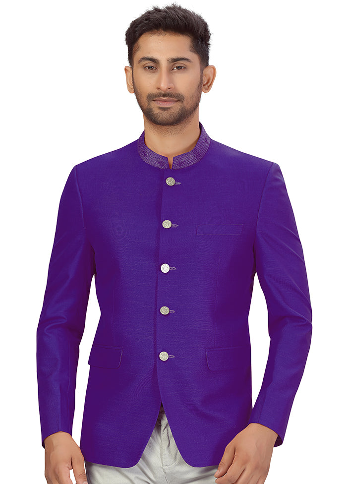 Purple Dupion Silk Embroidered Coat VDSF100260 - Indian Silk House Agencies