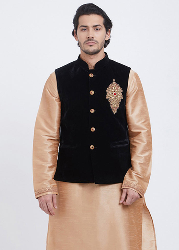 Black Embroidered Velvet Jacket VDSF100246 - Indian Silk House Agencies