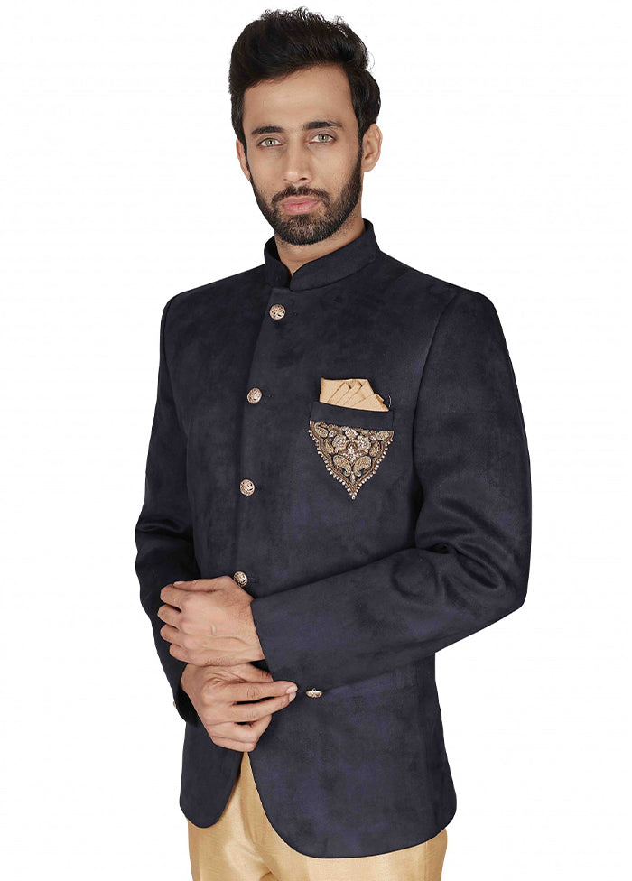 Black Embroidered Velvet Coat VDSF100256 - Indian Silk House Agencies