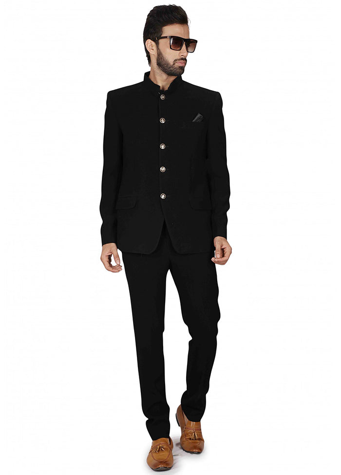 2 Pc Black Cotton Coat Trouser Set VDSF100264