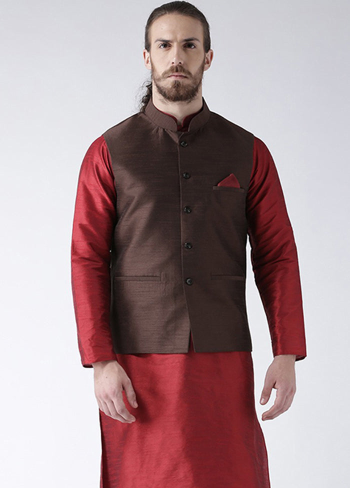 Brown Solid Dupion Silk Jacket VDSF100244 - Indian Silk House Agencies