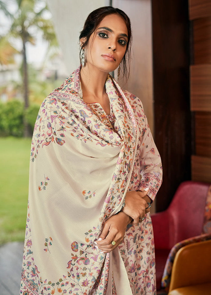 3 Pc Cream Pashmina Printed Dress Material VDSL1560 - Indian Silk House Agencies