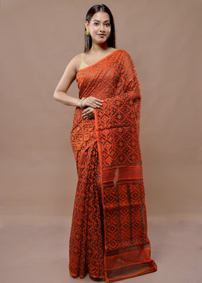 Orange Tant Jamdani Saree Without Blouse Piece - Indian Silk House Agencies