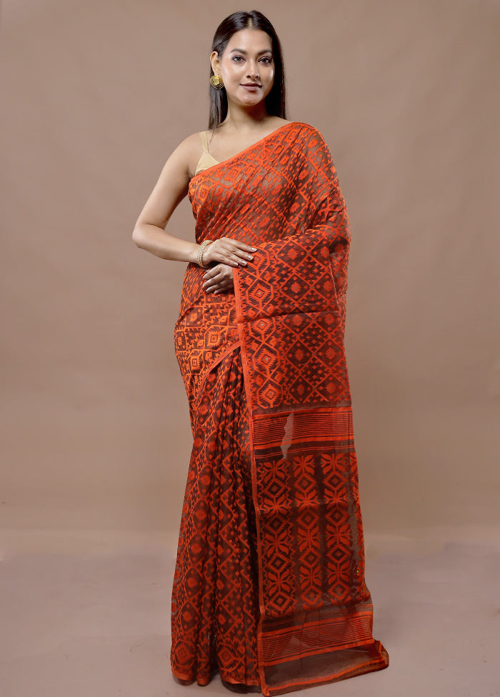 Orange Tant Jamdani Saree Without Blouse Piece - Indian Silk House Agencies