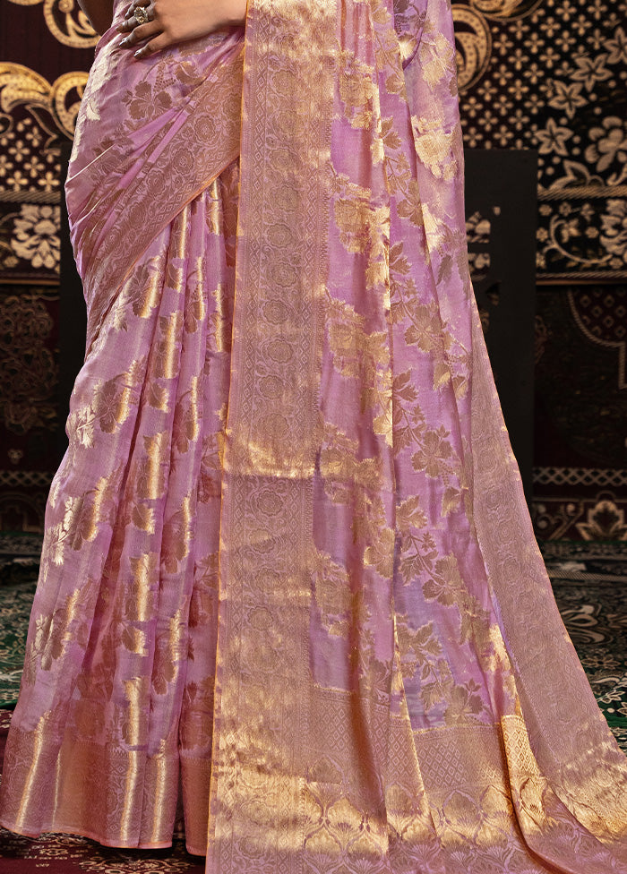 Pink Banarasi Silk Saree With Blouse Piece