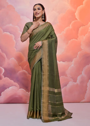 Mehendi Cotton Saree With Blouse Piece