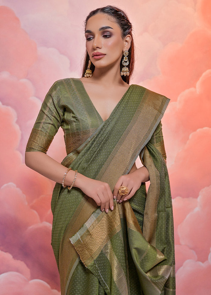 Mehendi Cotton Saree With Blouse Piece