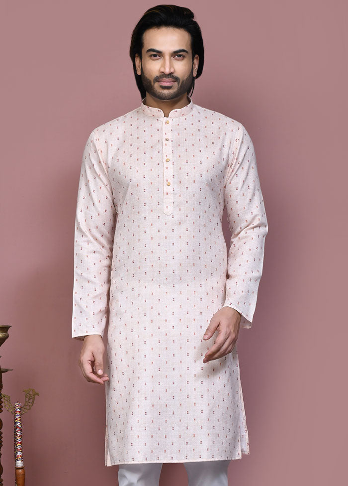 2 Pc Cream Cotton Kurta Pajama Set