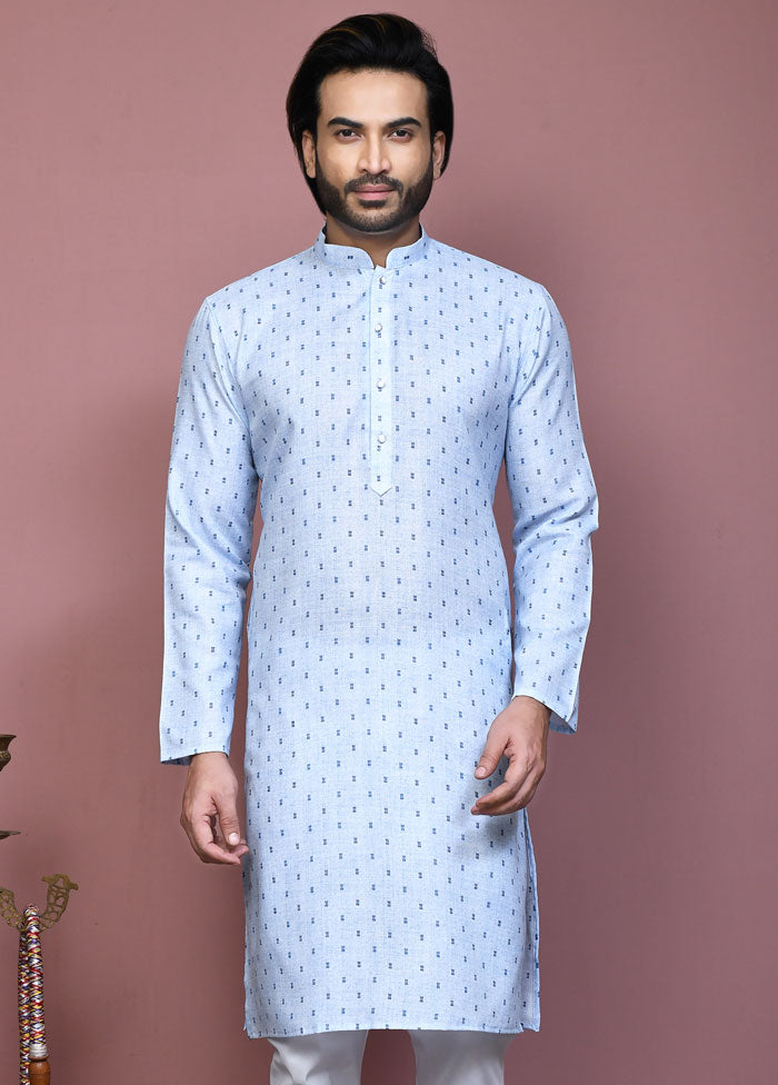 2 Pc Sky Blue Cotton Kurta Pajama Set