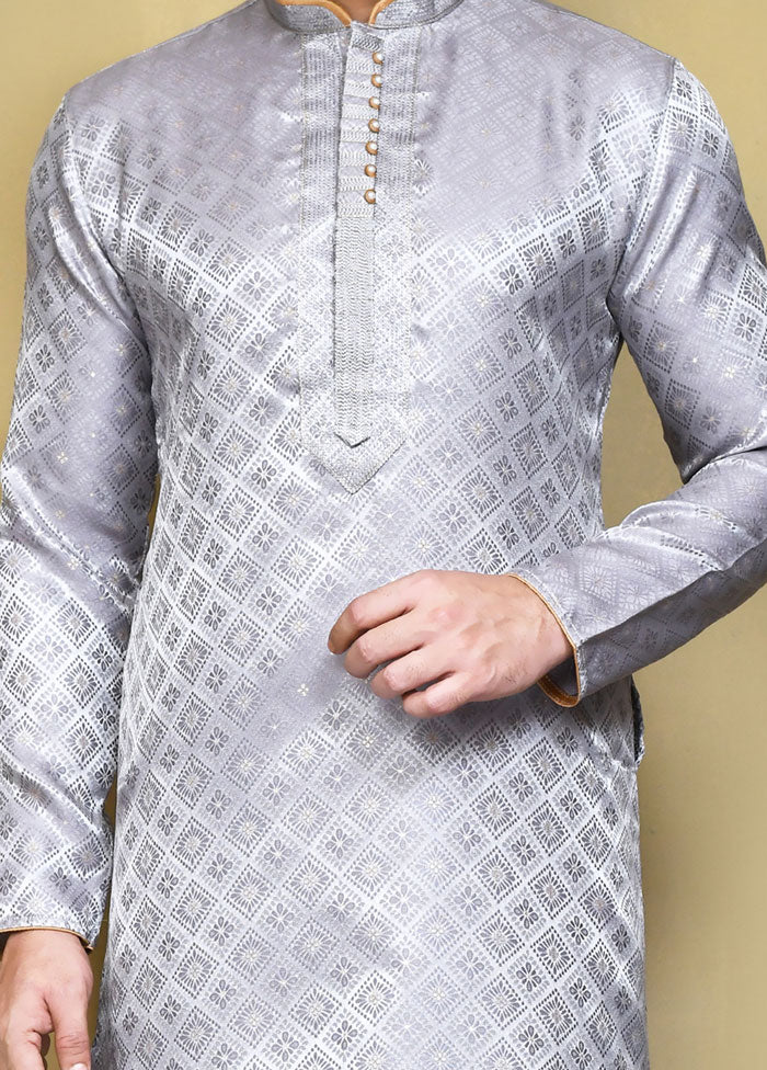 2 Pc Grey Silk Kurta Pajama Set