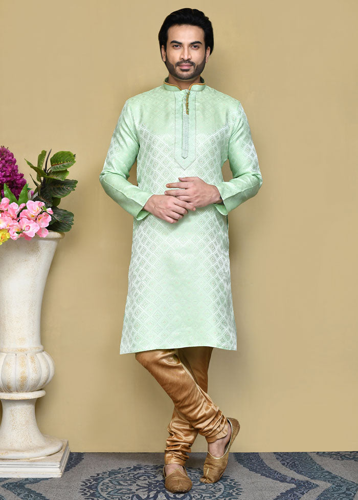 2 Pc Pista Green Silk Kurta Pajama Set