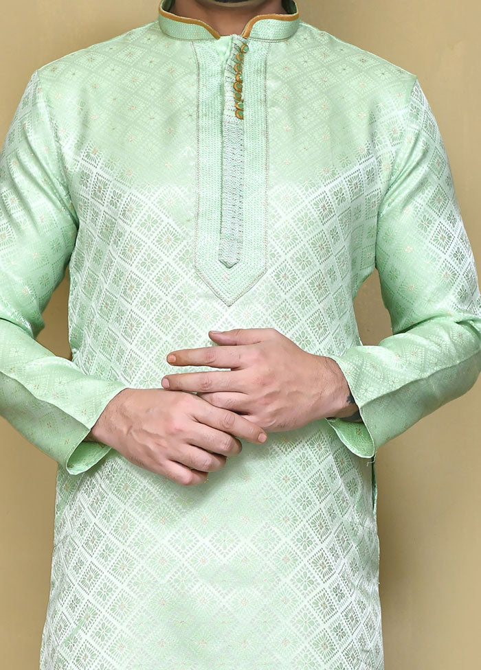 2 Pc Pista Green Silk Kurta Pajama Set