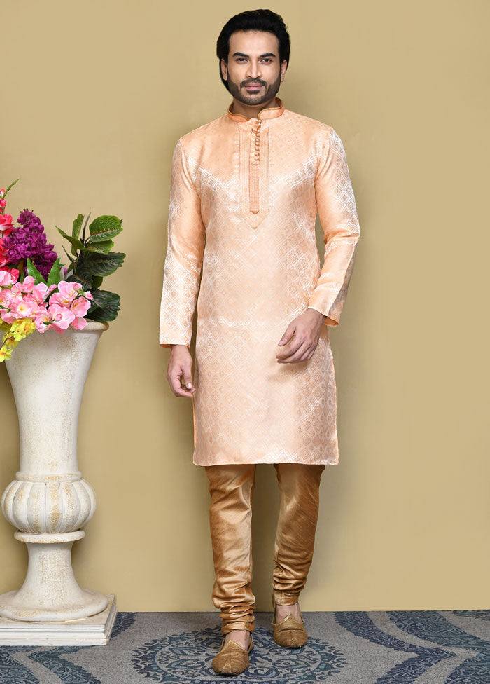 2 Pc Rust Silk Kurta Pajama Set