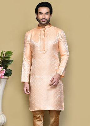 2 Pc Rust Silk Kurta Pajama Set