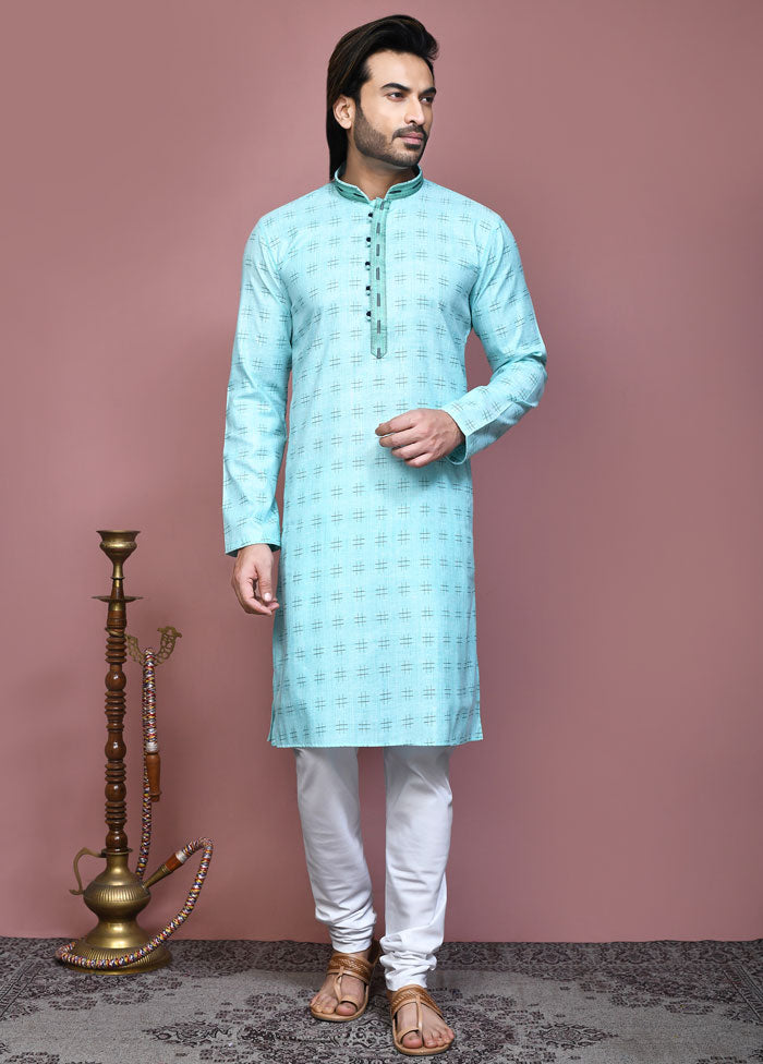 2 Pc Sky Blue Cotton Kurta Pajama Set