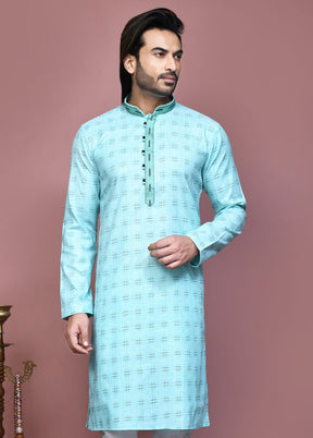 2 Pc Sky Blue Cotton Kurta Pajama Set